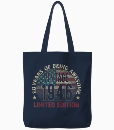 80th Birthday Gift Men Vintage Born 1946 Turning 80 Year Old Tote Bags - Navy