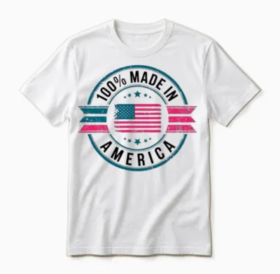 100 Percent Made in American Usa Flag Emblem Unisex T-Shirt - White