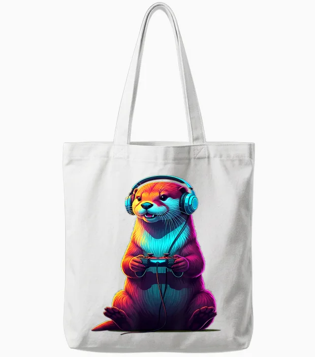 Otter Gaming Animal Video Games Funny Otter Tote Bags in White