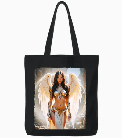 Hot Girl on T-Shirt for Men - Sexy Angel Armor Back Printed Tote Bags - Black