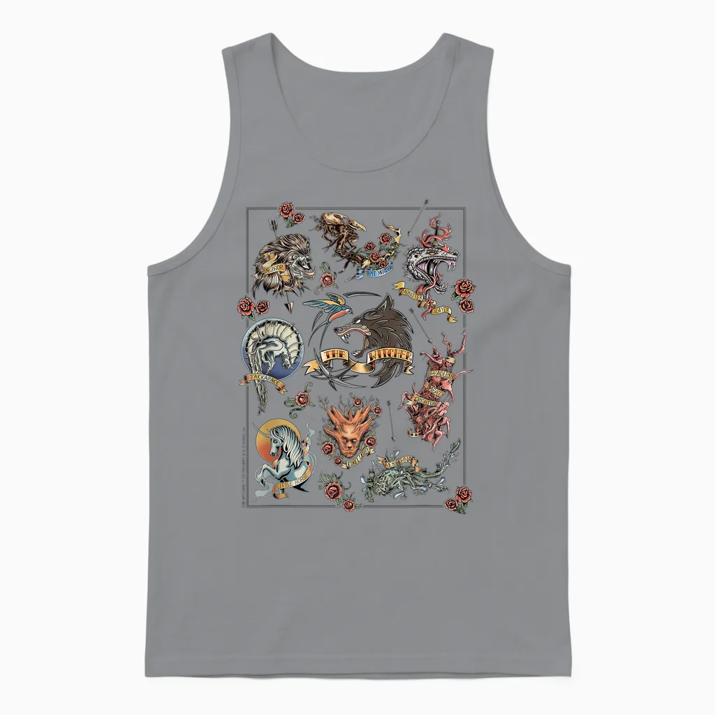 The Witcher Monster Tattoo Flash Officially Licensed Unisex Tank Top in Sport Grey