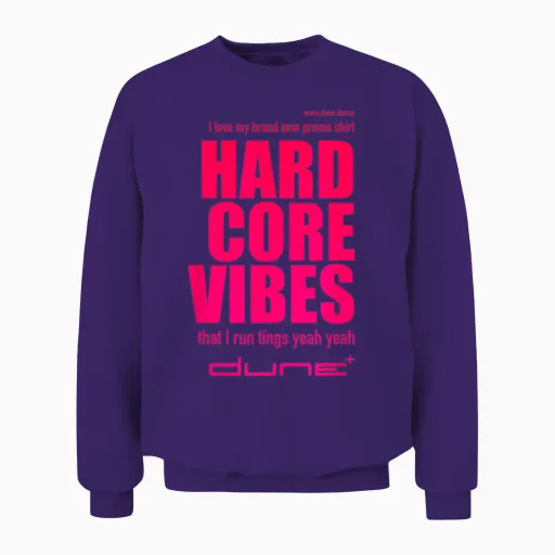 Official Original Dune Hardcore Vibes T-Shirt, Black Unisex Sweatshirt in Purple