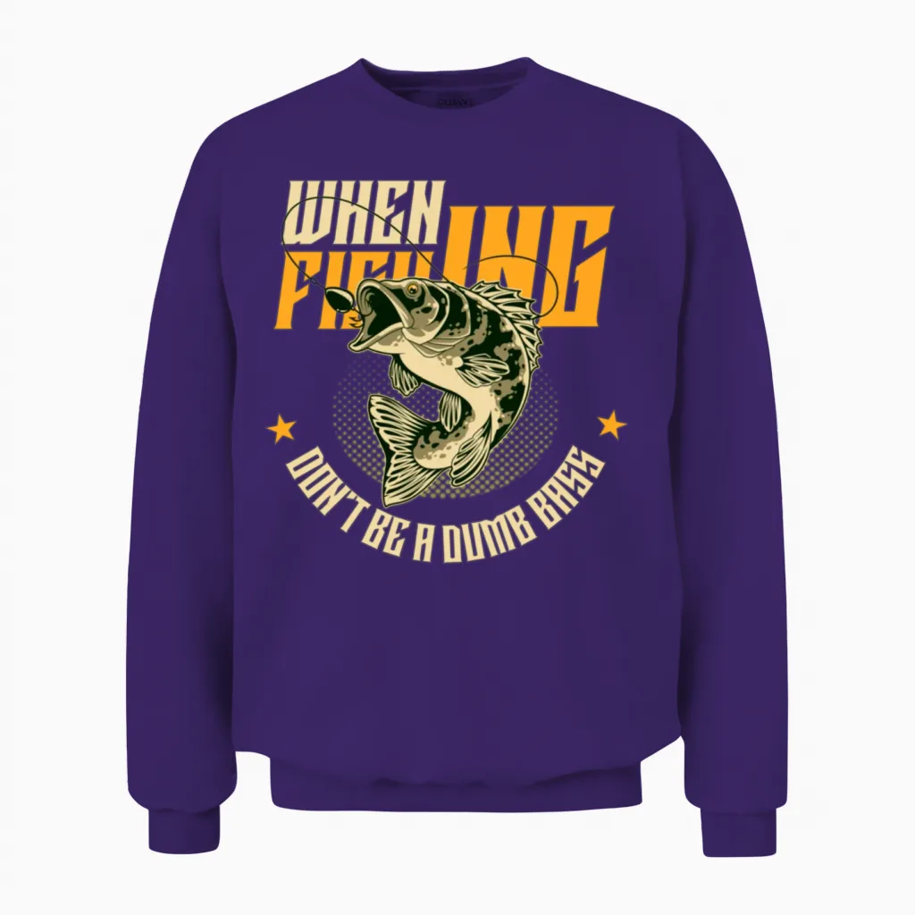 When Fishing Funny Sleeve Unisex Sweatshirt in Purple