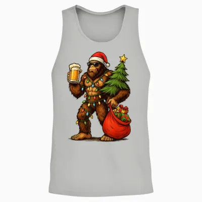 Funny Big Foot Santa Hat Drink Christmas Tree Xmas Men Unisex Tank Top - Ash