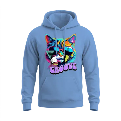 'feel the Groove' Retro Cat Gd Unisex Hoodie - Carolina Blue