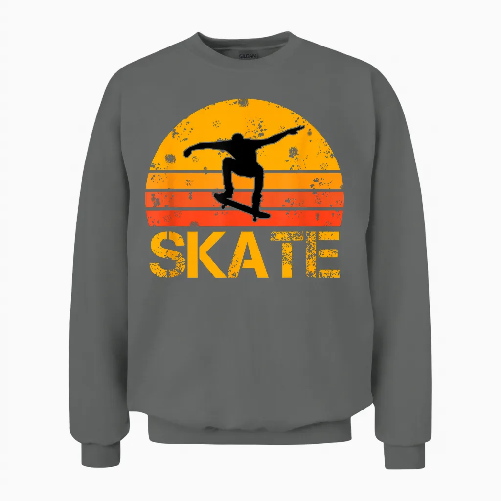 Skateboarder Retro Vintage Skateboarding Unisex Sweatshirt in Graphite Heather