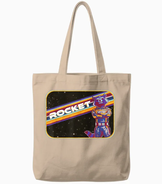 Guardians of the Galaxy Rocket T-Shirt, Black Tote Bags in Natural