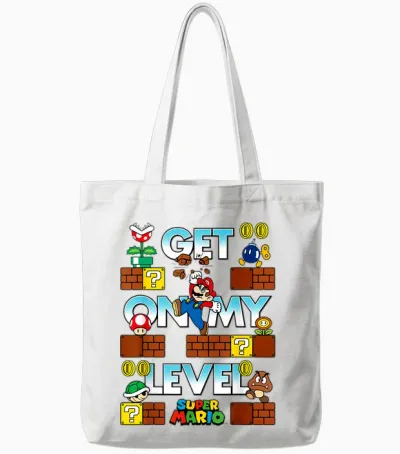 Super Mario Get on My Level Game Play Tote Bags - White