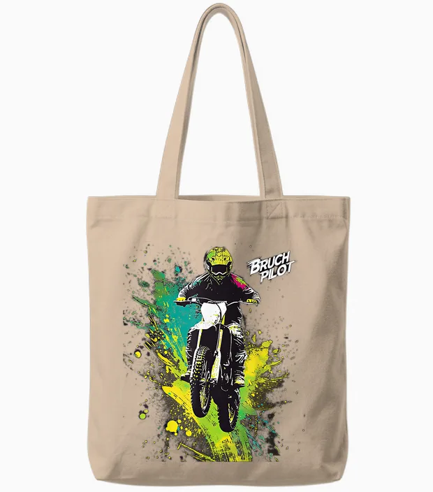 Bruchpilot Dirt Bike Farbiges Motocross Motorrad Für Jungen Tote Bags in Natural