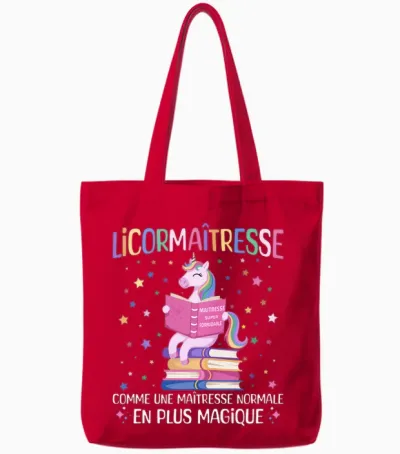 Licormaitresse Humour Maitresse Licorne Cadeau Enseignante Manche Longue Tote Bags - Red