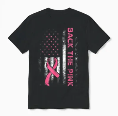 Back the Pink Us Flag Breast Cancer Awareness Women Men Unisex T-Shirt - Black