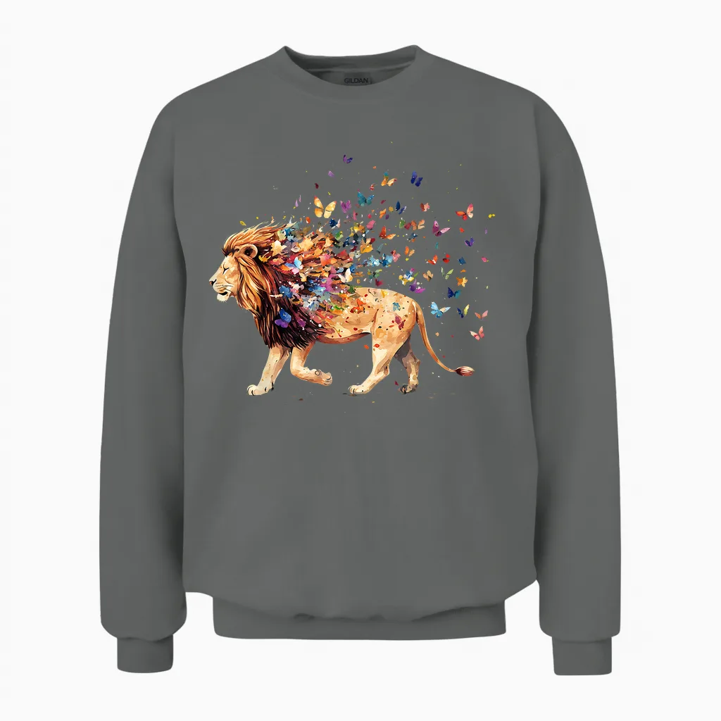 Löwe Safari Schmetterlinge Tier Unisex Sweatshirt in Graphite Heather