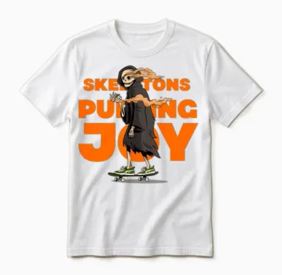 Skeleton Puffing Joy Funny Halloween Unisex T-Shirt - White