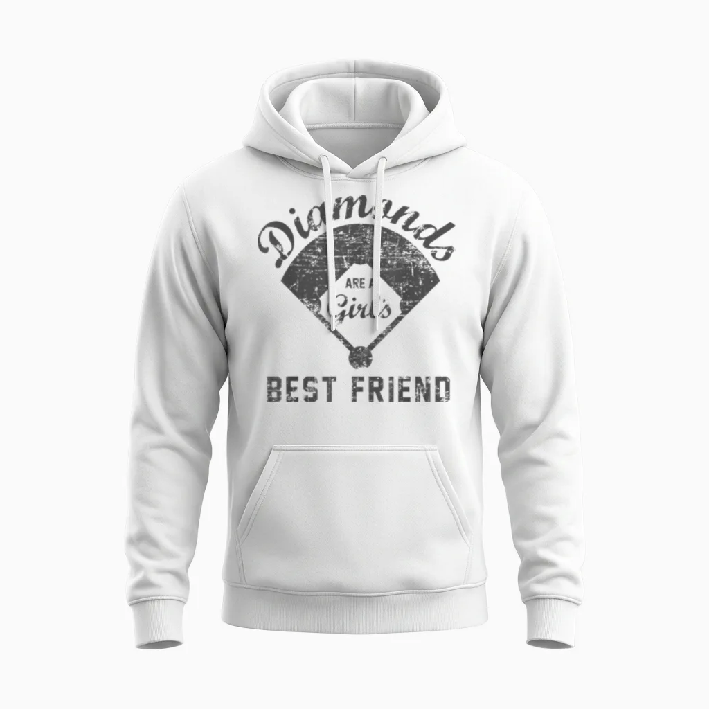 Diamonds Are a Girl's Best Friend Shirt Softball Mom Gift Unisex Hoodie in White