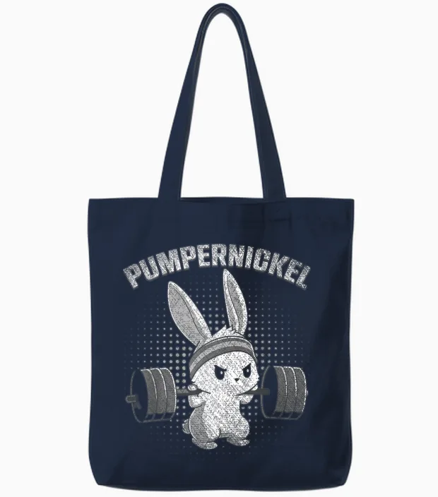 Pumpernickel Fitness Bunny Easter Bunny Gym Rabbit T-Shirt, Black Tote Bags in Navy