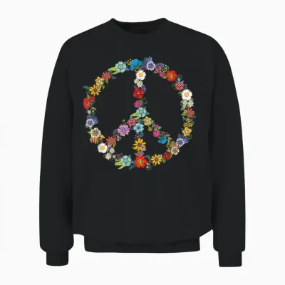 Love and Peace Flower Hippie Lover Beautiful Gift Cute Funny T-Shirt, Black, S Unisex Sweatshirt - Black