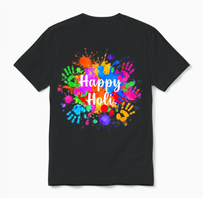 Happy Holi 2026 for Women Men Kids Color India Hindu Gifts Unisex T-Shirt in Black