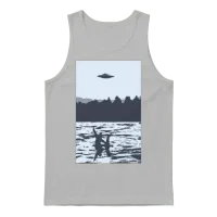 Ufo Over Bigfoot Riding on Nessie Lochness Monster Unisex Tank Top - Ash – 1