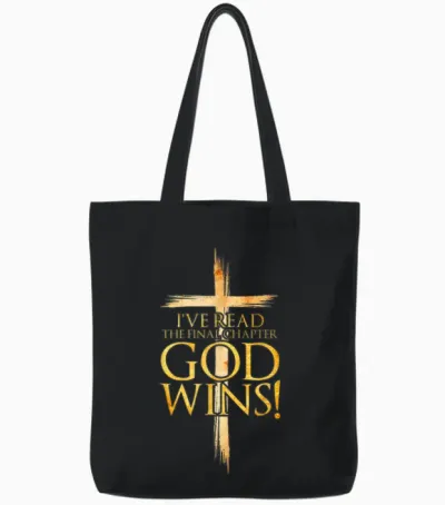 I've Read the Final Chapter God Wins Christian Faith Cross Tote Bags - Black