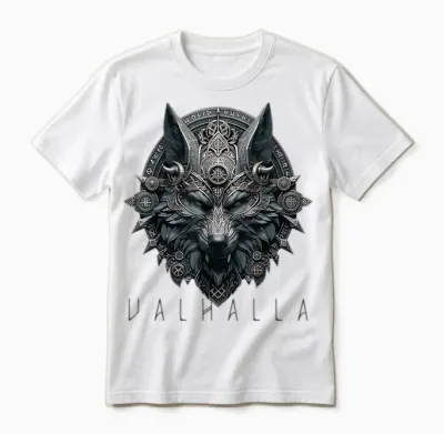 Valhalla Odin Runes Norse Wolf Mask Viking Compass Man Woman Unisex T-Shirt - White