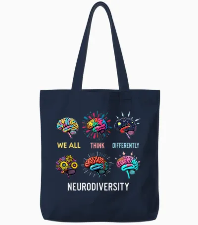 We All Think Differently Neurodiversity Autismus Mental Health Tote Bags - Navy