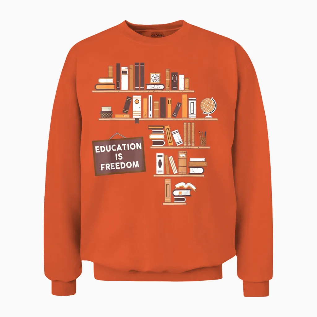 Education Is Freedom African American Unisex Sweatshirt in Orange
