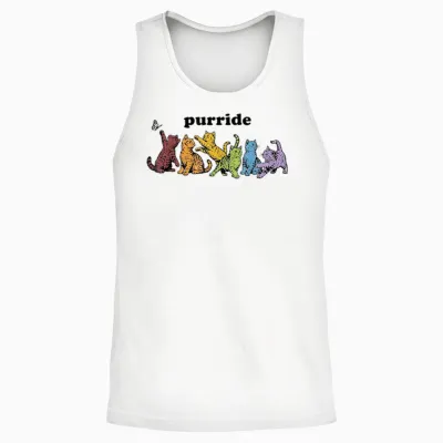 Purride Rainbow Cats Lgbtq Pride Colorful Kittens Butterfly Unisex Tank Top - White