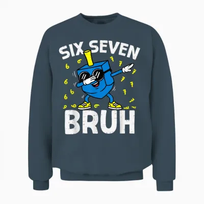 Boys Hanukkah 67 Six Seven Bruh Dabbing Dreidel Chanukah Kid Unisex Sweatshirt - Dark Heather