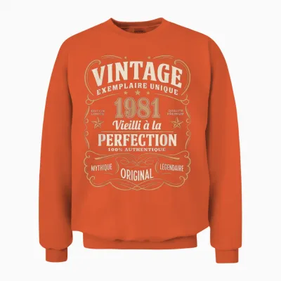 44 Years Man 1981 Birthday T Shirt 44 Years Man 1981 T-Shirt, Black, S Unisex Sweatshirt - Orange