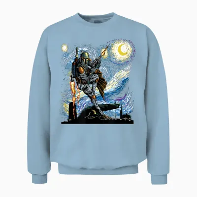 Star Wars Classic Boba Fett Van Gogh's Starry Night Painting Unisex Sweatshirt - Light Blue