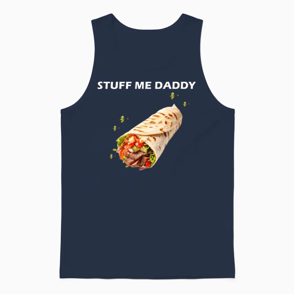 Stuff Me Daddy β Funny Burrito & Foodie Humor Desi Unisex Tank Top in Navy