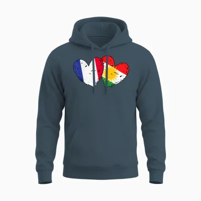Flag France Kurdistan Heart Pride French Kurdish Unisex Hoodie - Dark Heather