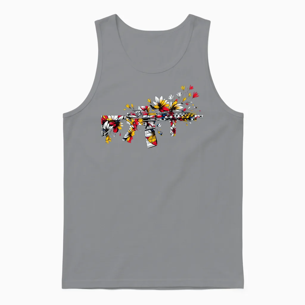Sommer Ar15 Blumen Waffe Für Den Strand Gamer Zocker Vibes Unisex Tank Top in Sport Grey