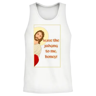 Peeking Jesus - Leave the Judging to Me, Honey Unisex Tank Top - White