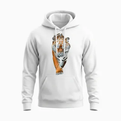 Tiger Animal Graphic Blue Eyes Illustration Tiger T-Shirt, Black Unisex Hoodie - White