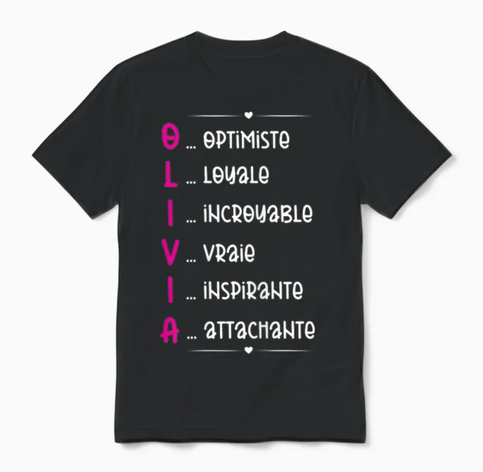 Olivia Prenom Personnalisé Femme Cadeau Prenom Olivia Girls' T-Shirt, Black Unisex T-Shirt in Black