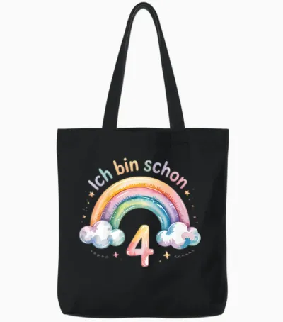 Ich Bin Schon 4 Regenbogen Geburtstag Tote Bags - Black