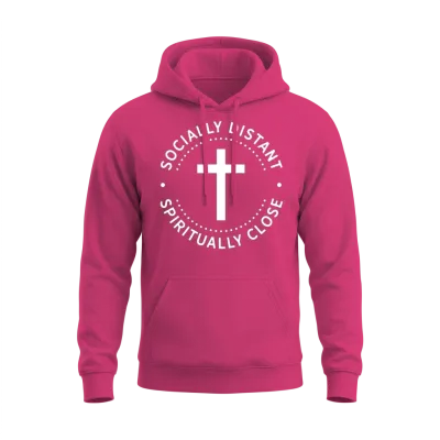 Social Distancing Spiritually Close Faith Unisex Hoodie - Heliconia