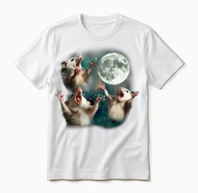 Three Possum Moon | 3 Opossum Funny Weird Cursed Meme Unisex T-Shirt - White