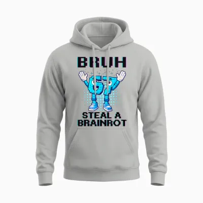 67 Six Seven 6-7 Funny Steal Brainrot Kids Gaming Meme Unisex Hoodie - Ash