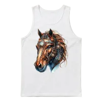 Steampunk Horse, Artistic Horse Graphic Unisex Tank Top - White – 1
