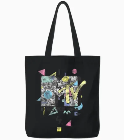Mtv Retro Shape Design Logo Graphic Tote Bags - Black