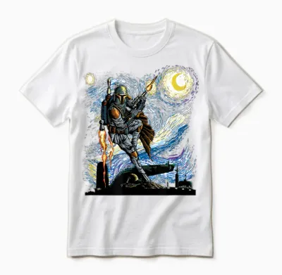 Star Wars Classic Boba Fett Van Gogh's Starry Night Painting Unisex T-Shirt - White