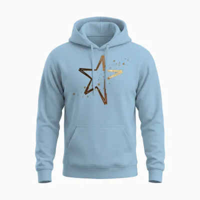 Large Gold Star with Small Stars T-Shirt, Black Unisex Hoodie - Light Blue