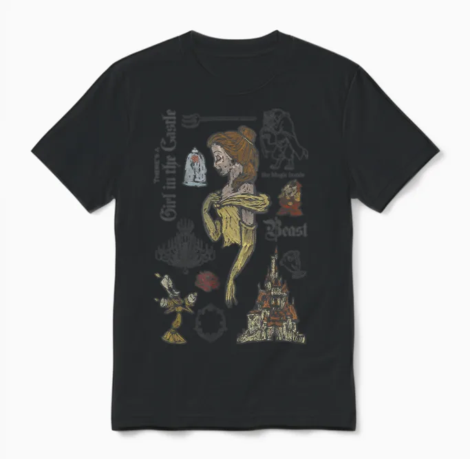 Disney Die Schöne Und Das Biest Charaktere Skizziertes Unisex T-Shirt in Black