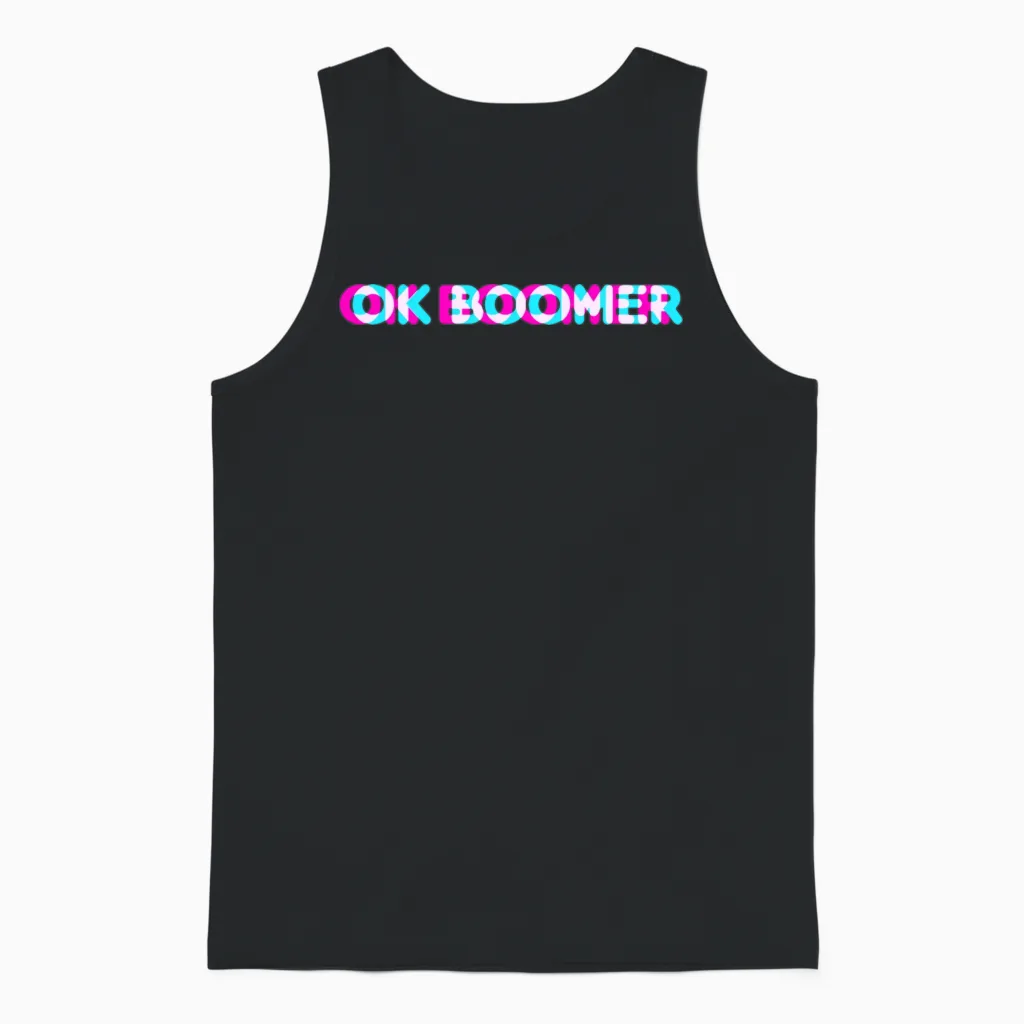 Ok Boomer Meme Funny Anaglyph Type Unisex Tank Top in Black