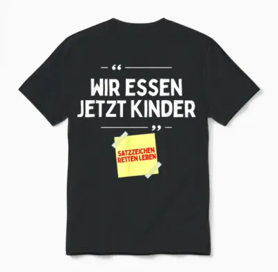 Komm Wir Essen Kinder Satzzeichen Komma Lustige Sprüche Unisex T-Shirt - Black