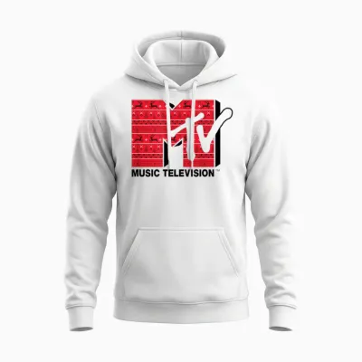 Mademark X Mtv - the Official Mtv Logo in Ugly Christmas Style Unisex Hoodie - White