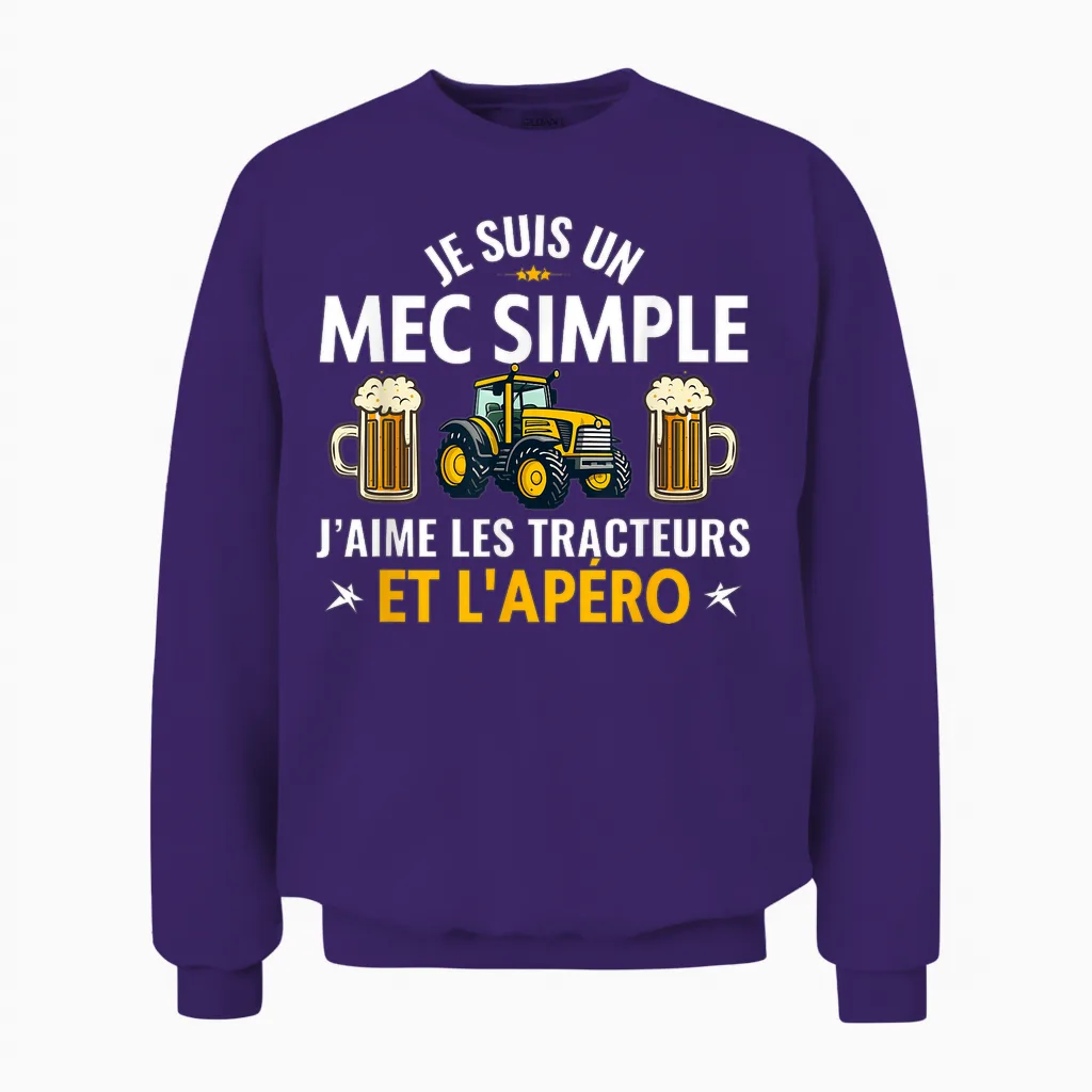 I Am a Simple Guy I Love Tractors and the Aperitif Unisex Sweatshirt in Purple