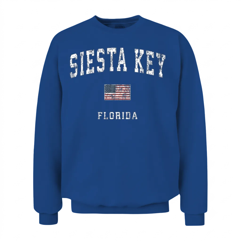 Siesta Key Florida Fl Vintage American Flag Sports Unisex Sweatshirt - Royal